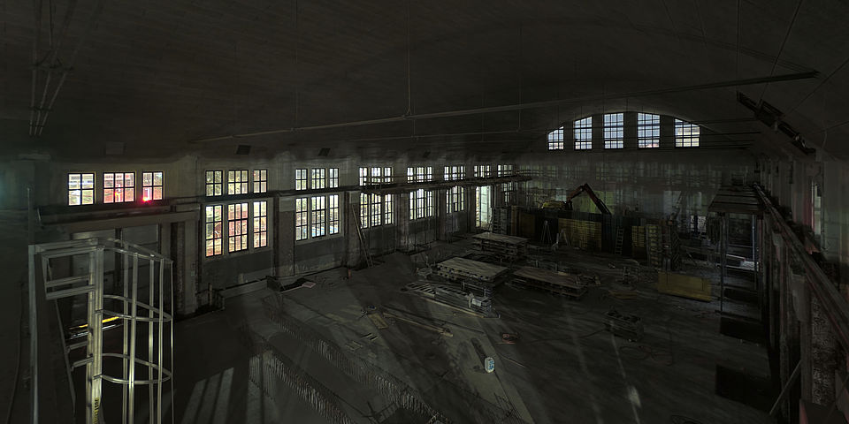 Livebild Baukamera 2 - Webcam 'Innen Gesamtpanorama nach Nordosten' - Baustelle 'Ballonhalle' - Akademie der bildenden Künste, 1030 Wien (ca. 5 Minuteninterval)